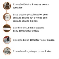 Extensão Elétrica 5m 3 Tomadas 20A Reforçada: Potência e Segurança para Sua Casa! - imagem 4