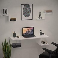 Mesa Escrivaninha Suspensa com Prateleira Branca - Design Moderno para Estudo e Trabalho - imagem 4