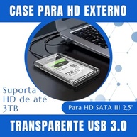 Case Externa Para HD transparente Alta Velocidade e Conexão USB 3.0 Transmissão de 6gbps Sata 3 Suporta SSDs e HDs de até 3TB Transparente Premium - imagem 2
