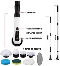 Escova de Limpeza Elétrica 9 em 1 - Potente, Versátil e com Cabeças Intercambiáveis para Limpeza Profunda em Casa e Carro - imagem 3