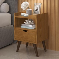 Mesa de Cabeceira Alice Retrô com 1 Gaveta e Nicho em Freijó – Design Vintage e Funcionalidade - imagem 1