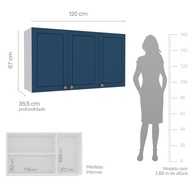 Armário Aéreo 3 Portas 120 cm Pérola Yescasa Branco/Azul - Design Moderno e Funcionalidade - imagem 3