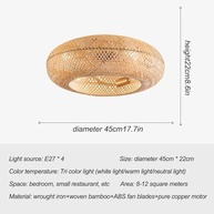 Ventilador de teto E27 com luzes Ventilador de teto de bambu vintage de 50 CM com luz boêmia Lâmpada silenciosa Lustre reversível Luzes de bambu com controle remoto Luzes de teto embutidas p - imagem 3
