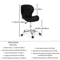 Cadeira Office Eiffel Slim Base Giratória - Design Moderno e Conforto Ergonômico - imagem 4
