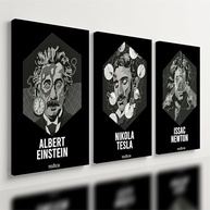 Kit 3 Quadros Decorativos Física Einstein Tesla Newton - Design Científico Moderno (40x28cm) - imagem 2