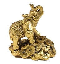 Elefante Feng Shui Dourado em Moedas de Dinheiro - Estátua da Riqueza e da Sorte - imagem 2
