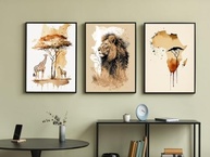 Kit 3 Quadros Animais da África Moderno - Decoração Elegante para Sala e Quarto (60x40cm, Preto) - imagem 3