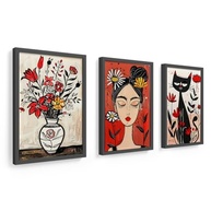 Kit 3 Quadros 18x24cm com Moldura Preta - Flores, Vaso e Gato | Decoração Elegante e Moderna - imagem 2