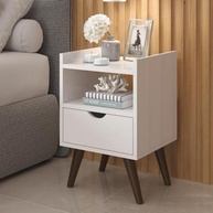 Mesa de Cabeceira Alice Retrô com 1 Gaveta e Nicho – Design Elegante e Funcional em Branco - imagem 2