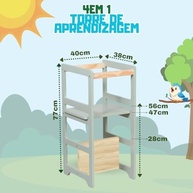 Torre de Aprendizagem Montessori 4 em 1 Laqueada - Verde Chá com Altura Regulável - imagem 4