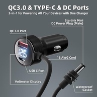 RVMARINEPAT Cabo 3 em 1 Starlink Mini: Potência DC 100W, Carregador Carro USB-C PD/QC e Monitor LED - imagem 3
