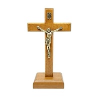 Crucifixo de Mesa em Madeira Clara 12 cm - Decoração Sagrada com Cristo em Metal - imagem 2
