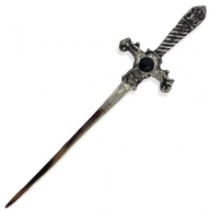 Adaga Cigana em Metal Prata Envelhecido com Pedra Preta - 15 cm - Estilo Étnico e Místico - imagem 1