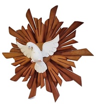 Divino Espírito Santo com Raios Duplos em Madeira Artesanal - 35 cm - Decoração Espiritual Mineira - imagem 5