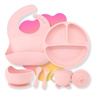 Kit Introdução Alimentação Bebê 6 Peças em Silicone com Ventosa – Colher, Garfo, Copinho e Pratinho Atóxicos, Sem Pontas, Livre de BPA - Qualidade Premium (Rosa Claro) - imagem 2
