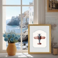 Arte de Parede de Avião Vintage em Moldura de Madeira - Pôster Azul Retrô para Decoração de Quarto Infantil - imagem 3
