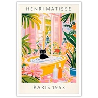 Arte de Parede em Tela Vintage Henri Matisse - Gato Preto na Banheira | Decoração Dopamina Rosa e Verde | 30,5cm - imagem 2