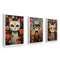 Trio de Quadros 18x24 cm com Moldura em Madeira - Arte Folk Mexicana de Gatos e Flores - imagem 5