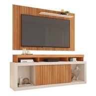 Rack Bancada com Painel Ripado para TV até 65" | Design Moderno em Buriti/Off White - imagem 1