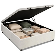 Cama Box Baú Base Casal 1,38m com Revestimento em Linho Branco Prince - Design Moderno e Resistente até 300kg - imagem 1