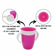 Copo Antivazamento 360° Infantil 200ml Rosa - Treinamento Bebê com Alça BPA Free em Silicone - imagem 4