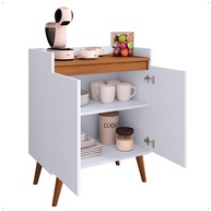 Armário Aparador Cantinho Do Café 2 Portas com Prateleira – Design Moderno em Branco e Freijó - imagem 1