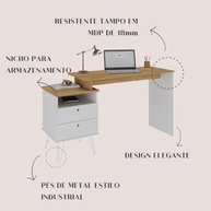 Escrivaninha com Regulagem Estilo Industrial Plus – Design Moderno em Carvalho e Branco - imagem 5