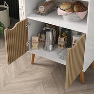Buffet Cantinho do Café Aparador Estilo Retrô em Branco Canelado - Design Palitos, 2 Portas, para Sala, Cozinha ou Recepção - imagem 5