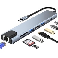 Adaptador Dock Station Hub 8 em 1 Tipo C USB 3.1 PD Adaptador Multiportas Dex USB C com Saída HDMI 4K, Fonte de Alimentação tipo C, Leitor de Cartões entrada Rede - imagem 2