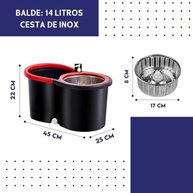 Mop Giratório com Cesto em Inox Vermelho - Cabo Ajustável 140cm + 3 Esfregões de Microfibra - imagem 4