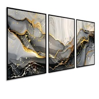 Kit com 3 Quadros Decorativos 30x50 cm Abstrato Marmorizado em Tons Marrom com Moldura Preta - Design Moderno para Sala, Quarto e Hall - imagem 3