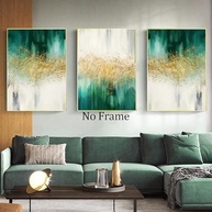 Arte Abstrata Verde Esmeralda com Folha Dourada - Impressão em Tela 40,6 x 61 cm - 3 Peças para Decoração de Parede - imagem 5