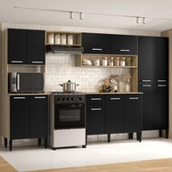 Cozinha Completa Arizona Plus com Armário e Balcão Carraro - Design Moderno em Carvalho/Preto - imagem 1