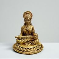 Ídolo de Deusa Saraswati em Latão - 6,5 cm | Estátua Hindu do Conhecimento e da Música - imagem 2