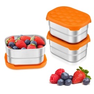 Leonyo Recipientes de Lanche em Aço Inox 18/10 para Crianças - 3 Peças com Tampas de Silicone Seguras e Ecológicas - imagem 1