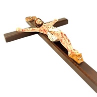 Crucifixo de Parede com Cristo Chagado em Resina Madeira 33 cm - Decoração Sagrada com Detalhes Realistas - imagem 4