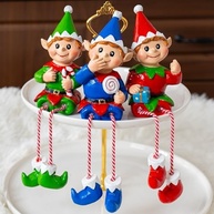 Conjunto de 3 Estatuetas de Elfo de Natal com Pernas Penduradas - Decoração Encantadora em Resina - imagem 4