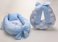 Kit Almofada de Amamentação + Ninho Berço Redutor Bebê Menino em Algodão | Nuvem Azul - imagem 2