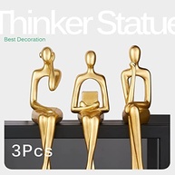 3 Peças Estátua de Pensador Dourada em Resina - Decoração Abstrata para Casa e Escritório - imagem 5