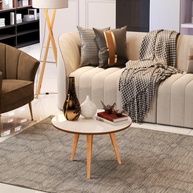 Mesa de Centro Dubai - Design Redondo Tripé com Pés Palito em Madeira - imagem 1