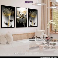 Quadros Decorativos Luxo Flor de Luz em Ouro Preto - 3 Peças 40x60cm - MDF Premium para Sala e Hall - imagem 4