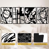 Quadros Decorativos para Escritório e Sala de Estar - Conjunto de 4 em Metal Preto Moderno 41x28cm - imagem 4