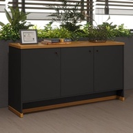 Aparador Buffet Berlin Preto/Natural - Design Moderno com 4 Portas e Pés em Madeira Maciça - imagem 2