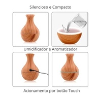 Umidificador de Ar 200ml Ultrassônico com LED Colorido - Design em Madeira, Silencioso e Portátil - imagem 5
