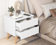 Kit 2 Mesas de Cabeceira Roma com 2 Gavetas e Pés - Design Elegante em Branco - imagem 3