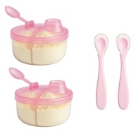 Kit Porta Leite em Pó para Bebê com 3 Divisórias + 2 Colheres de Silicone Rosa - Ideal para Bolsa Maternidade - imagem 1