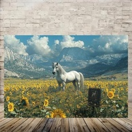 Arte de Parede em Tela Rústica Vintage com Cavalo Branco e Girassol - 30,5x45,7cm - imagem 4