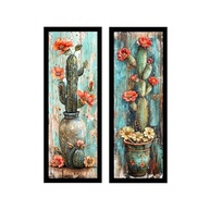 Kit 2 Quadros Decorativos para Sala e Varanda com Moldura em Madeira e Vidro - Estilo Vasos e Cactos - imagem 4