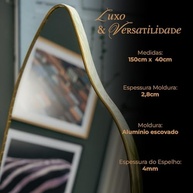 Espelho Orgânico Corpo Inteiro com Moldura em Metal Dourado - 1,50x40cm - Luxo Triboshop - imagem 3