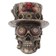 Estatueta Steampunk 4,5" Veronese Design - Ossos Cruzados e Caveira Motora em Bronze Antigo - imagem 1